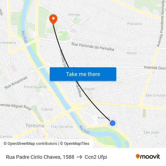 Rua Padre Cirilo Chaves, 1588 to Ccn2 Ufpi map