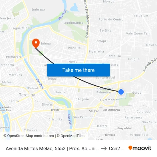 Avenida Mirtes Melão, 5652 | Próx. Ao Unibr Teresina to Ccn2 Ufpi map