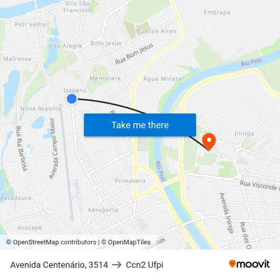 Avenida Centenário, 3514 to Ccn2 Ufpi map