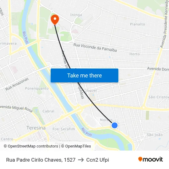 Rua Padre Cirilo Chaves, 1527 to Ccn2 Ufpi map