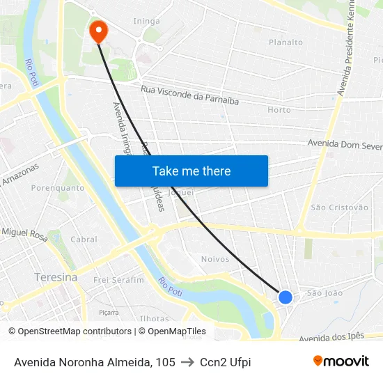 Avenida Noronha Almeida, 105 to Ccn2 Ufpi map