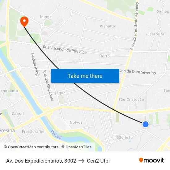 Av. Dos Expedicionários, 3002 to Ccn2 Ufpi map