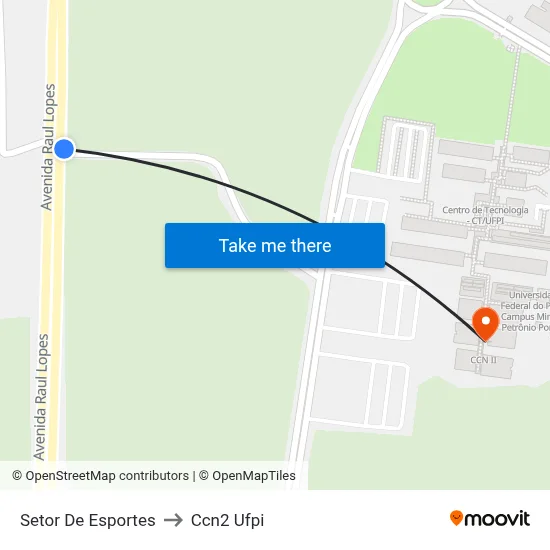 Setor De Esportes to Ccn2 Ufpi map