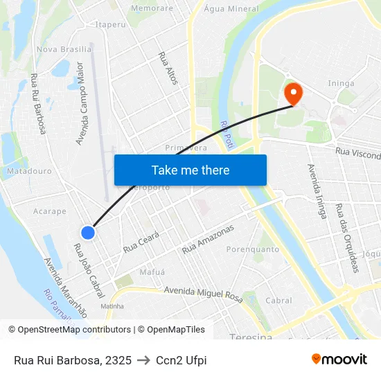 Rua Rui Barbosa, 2325 to Ccn2 Ufpi map