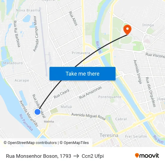 Rua Monsenhor Boson, 1793 to Ccn2 Ufpi map