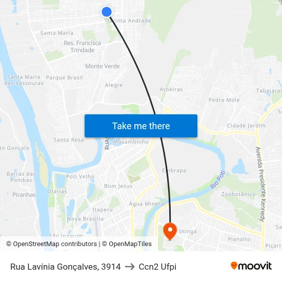 Rua Lavínia Gonçalves, 3914 to Ccn2 Ufpi map