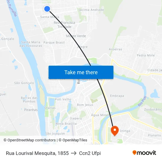 Rua Lourival Mesquita, 1855 to Ccn2 Ufpi map