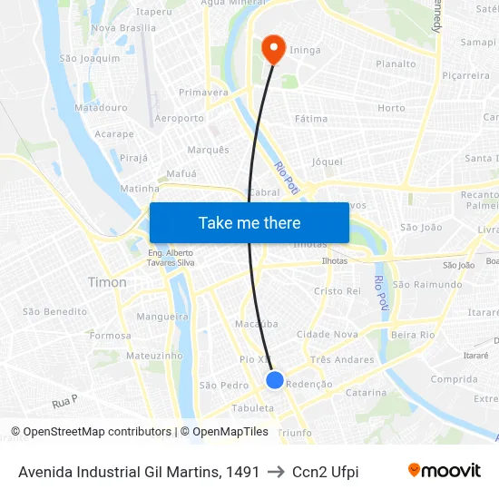 Avenida Industrial Gil Martins, 1491 to Ccn2 Ufpi map