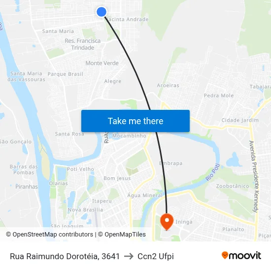 Rua Raimundo Dorotéia, 3641 to Ccn2 Ufpi map