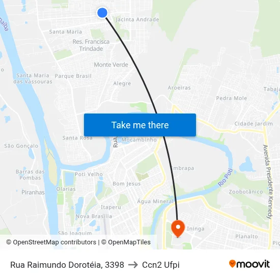 Rua Raimundo Dorotéia, 3398 to Ccn2 Ufpi map