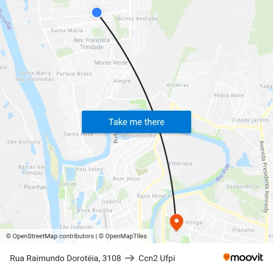 Rua Raimundo Dorotéia, 3108 to Ccn2 Ufpi map