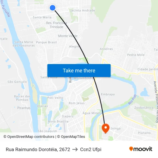 Rua Raimundo Dorotéia, 2672 to Ccn2 Ufpi map