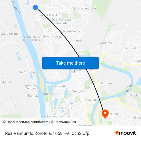 Rua Raimundo Dorotéia, 1058 to Ccn2 Ufpi map
