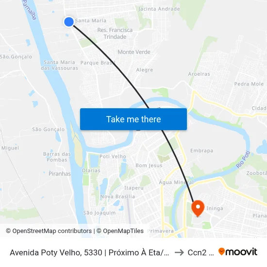 Avenida Poty Velho, 5330 | Próximo À Eta/Garagem Emvipi to Ccn2 Ufpi map
