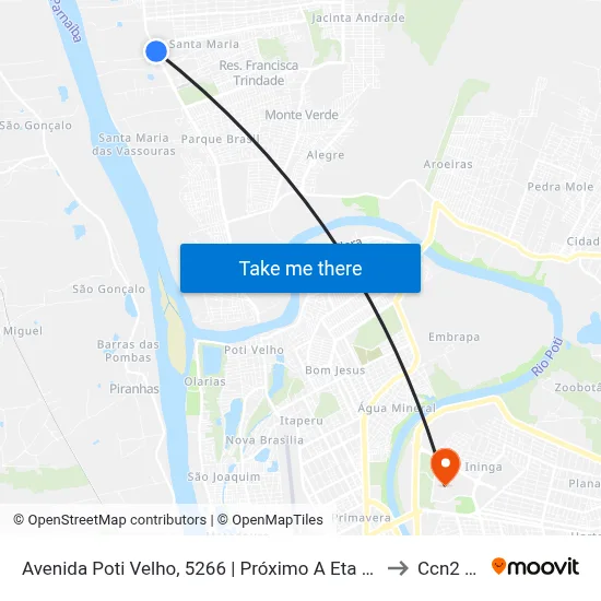 Avenida Poti Velho, 5266 | Próximo A Eta Santa Maria to Ccn2 Ufpi map