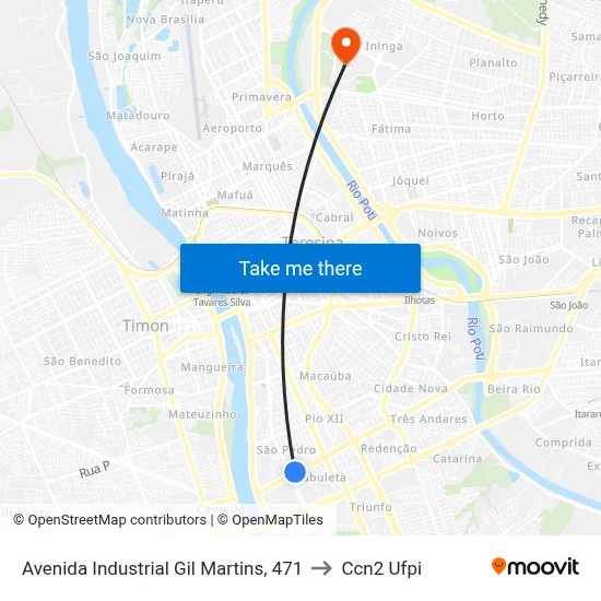 Avenida Industrial Gil Martins, 471 to Ccn2 Ufpi map
