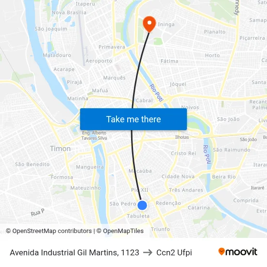 Avenida Industrial Gil Martins, 1123 to Ccn2 Ufpi map