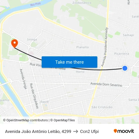Avenida João Antônio Leitão, 4299 to Ccn2 Ufpi map