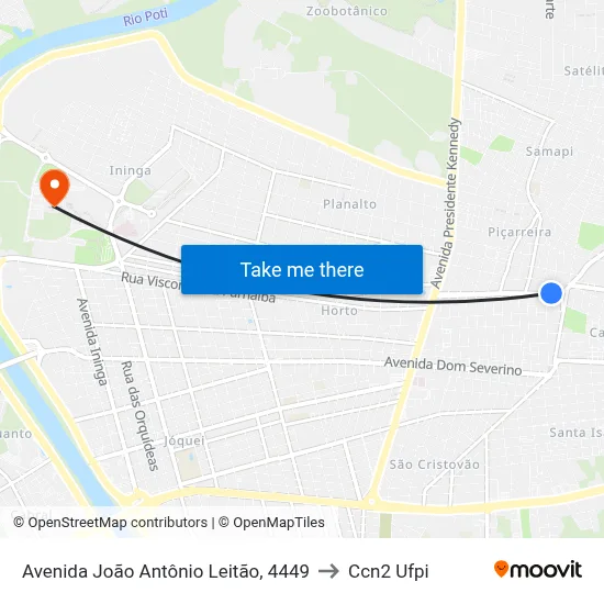 Avenida João Antônio Leitão, 4449 to Ccn2 Ufpi map