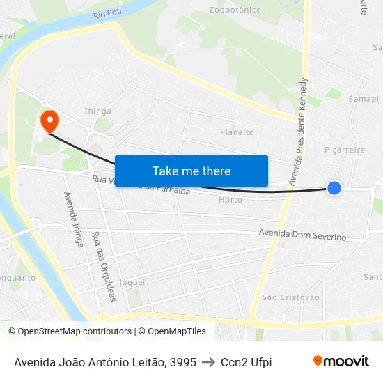 Avenida João Antônio Leitão, 3995 to Ccn2 Ufpi map