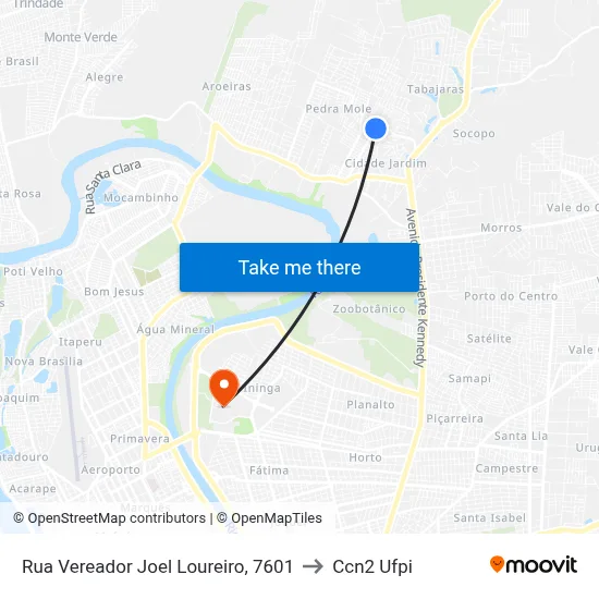 Rua Vereador Joel Loureiro, 7601 to Ccn2 Ufpi map