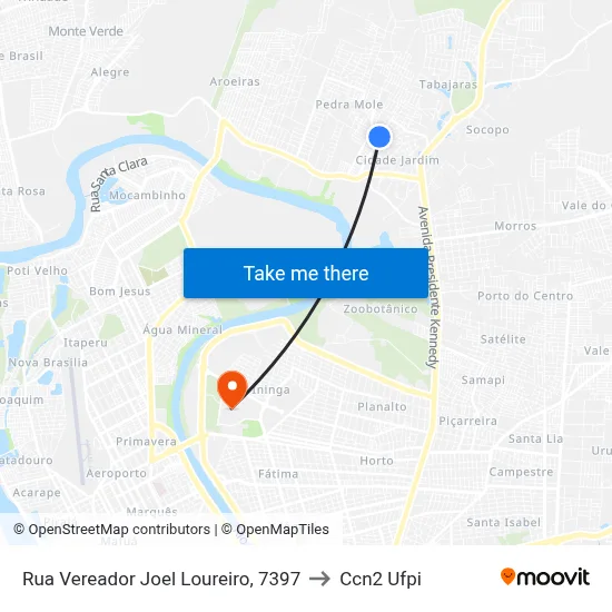 Rua Vereador Joel Loureiro, 7397 to Ccn2 Ufpi map