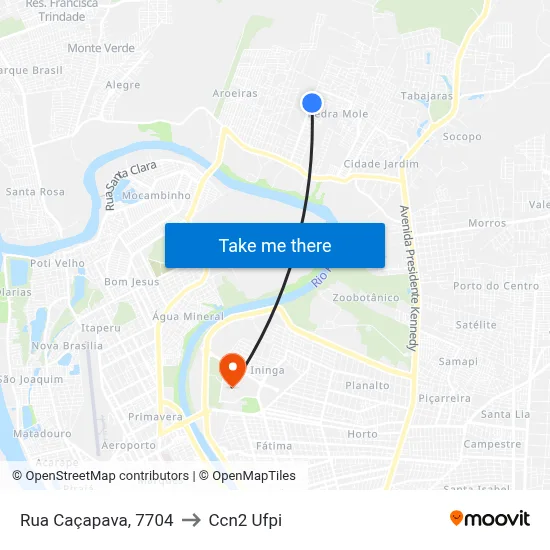 Rua Caçapava, 7704 to Ccn2 Ufpi map