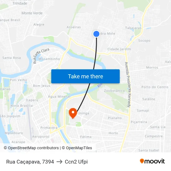 Rua Caçapava, 7394 to Ccn2 Ufpi map