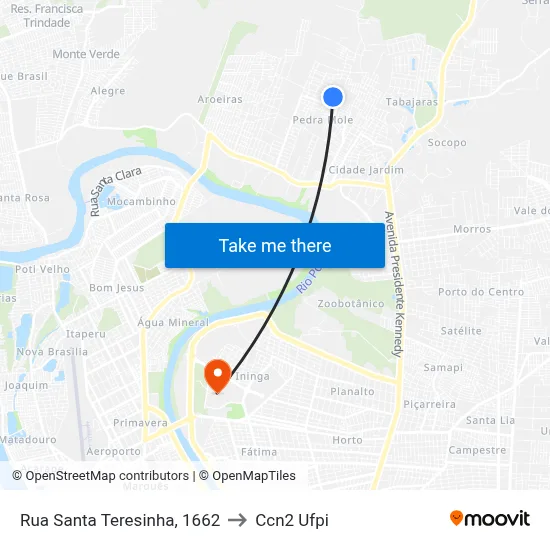 Rua Santa Teresinha, 1662 to Ccn2 Ufpi map