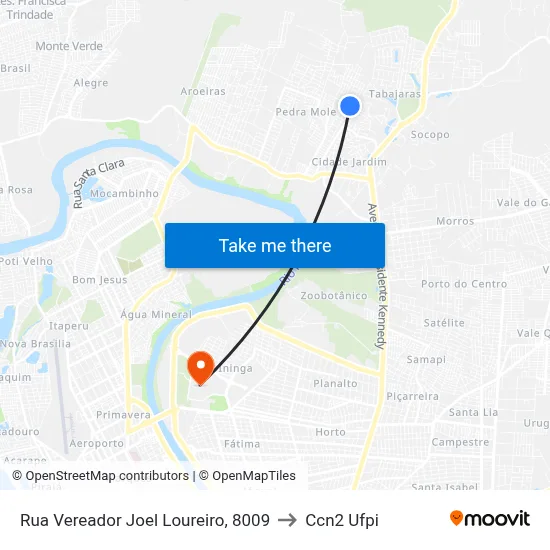 Rua Vereador Joel Loureiro, 8009 to Ccn2 Ufpi map