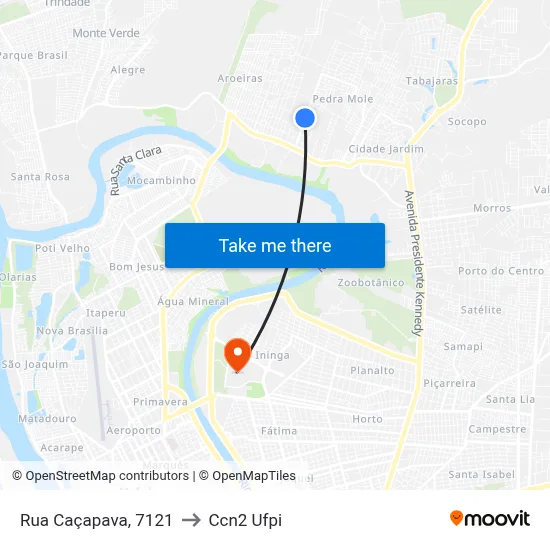 Rua Caçapava, 7121 to Ccn2 Ufpi map