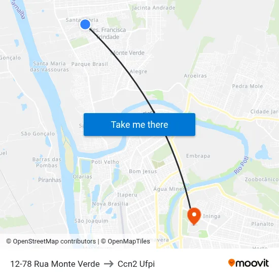 12-78 Rua Monte Verde to Ccn2 Ufpi map