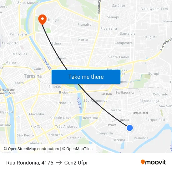Rua Rondônia, 4175 to Ccn2 Ufpi map