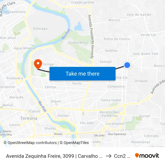 Avenida Zequinha Freire, 3099 | Carvalho Mercadão to Ccn2 Ufpi map