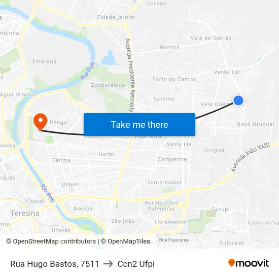 Rua Hugo Bastos, 7511 to Ccn2 Ufpi map
