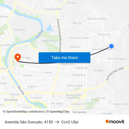 Avenida São Gonçalo, 4150 to Ccn2 Ufpi map