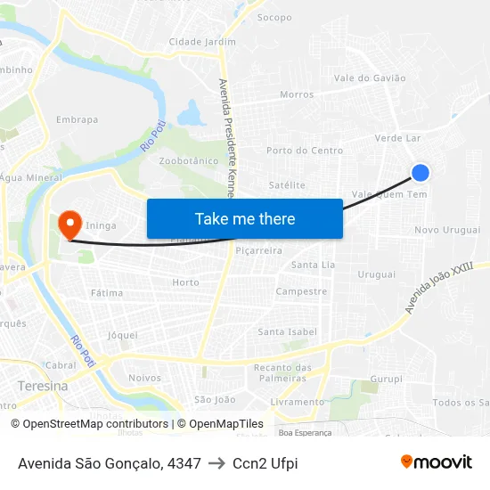Avenida São Gonçalo, 4347 to Ccn2 Ufpi map