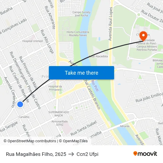 Rua Magalhães Filho, 2625 to Ccn2 Ufpi map