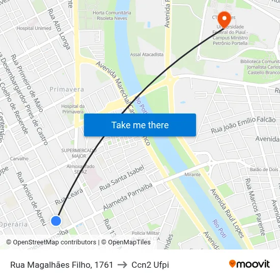 Rua Magalhães Filho, 1761 to Ccn2 Ufpi map