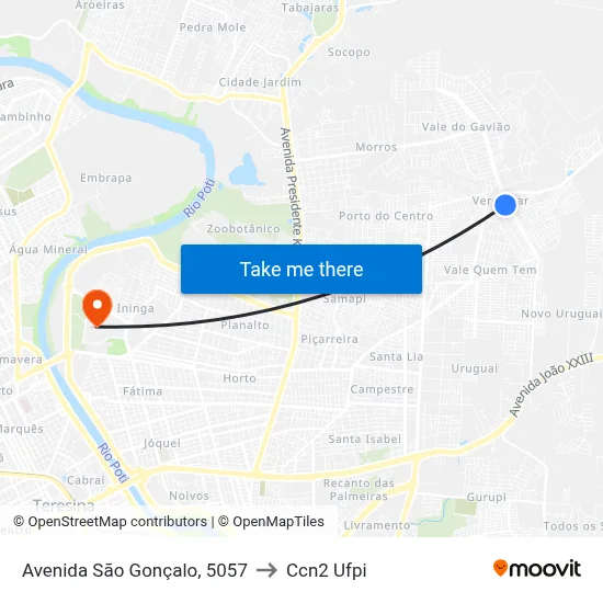 Avenida São Gonçalo, 5057 to Ccn2 Ufpi map