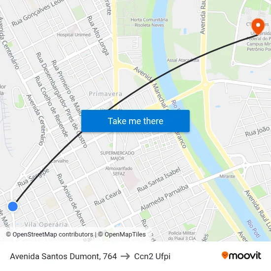 Avenida Santos Dumont, 764 to Ccn2 Ufpi map