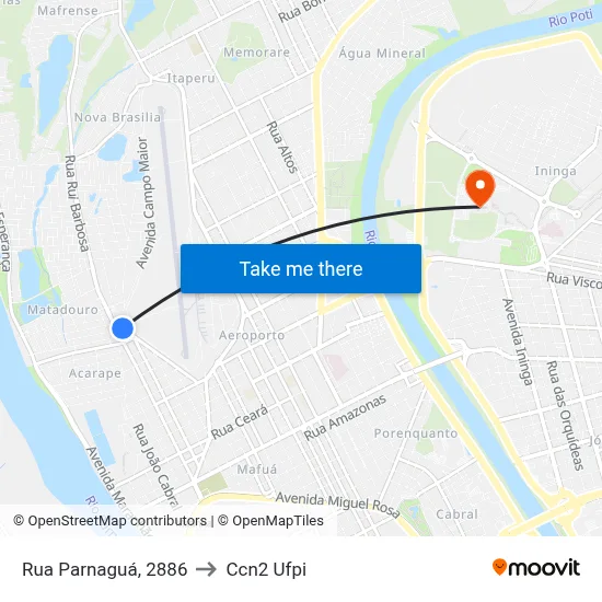 Rua Parnaguá, 2886 to Ccn2 Ufpi map