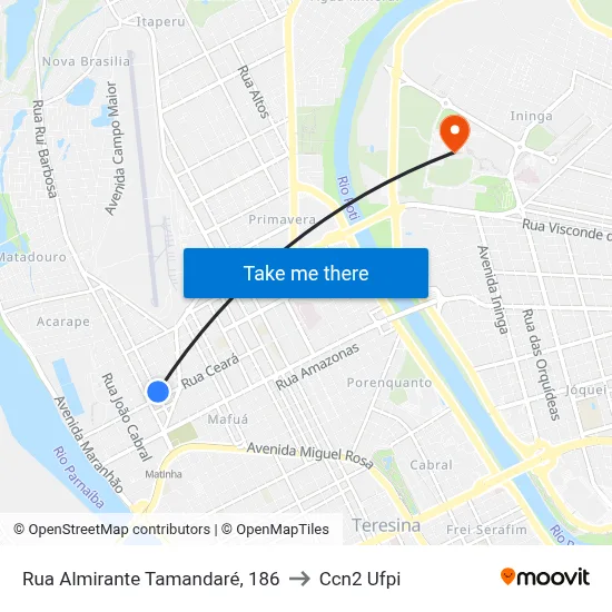 Rua Almirante Tamandaré, 186 to Ccn2 Ufpi map