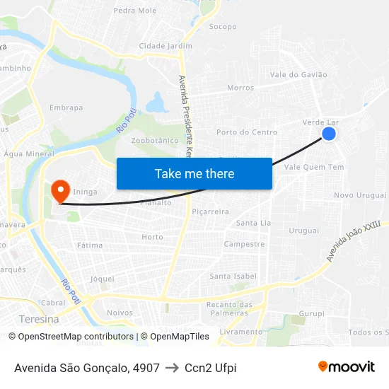 Avenida São Gonçalo, 4907 to Ccn2 Ufpi map