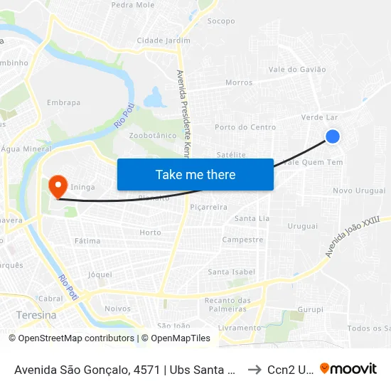 Avenida São Gonçalo, 4571 | Ubs Santa Bárbara to Ccn2 Ufpi map