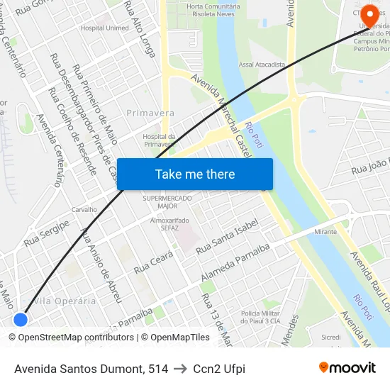 Avenida Santos Dumont, 514 to Ccn2 Ufpi map