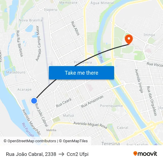 Rua João Cabral, 2338 to Ccn2 Ufpi map
