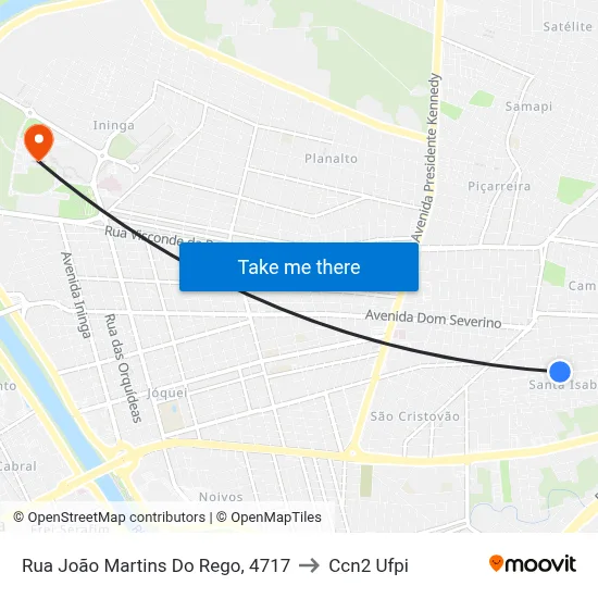 Rua João Martins Do Rego, 4717 to Ccn2 Ufpi map