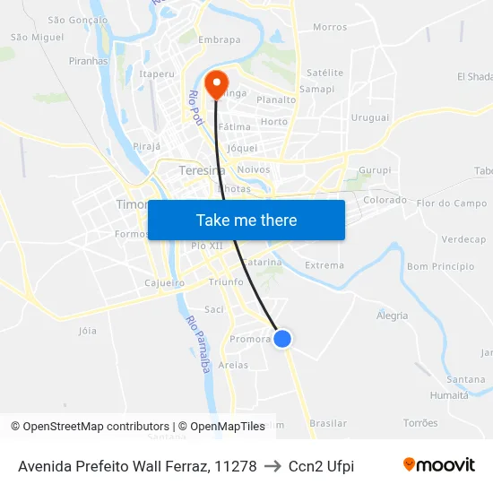 Avenida Prefeito Wall Ferraz, 11278 to Ccn2 Ufpi map