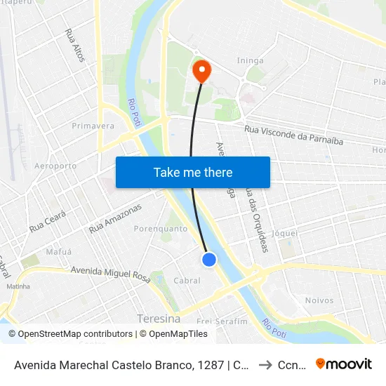 Avenida Marechal Castelo Branco, 1287 | Câmara Municipal De Teresina to Ccn2 Ufpi map